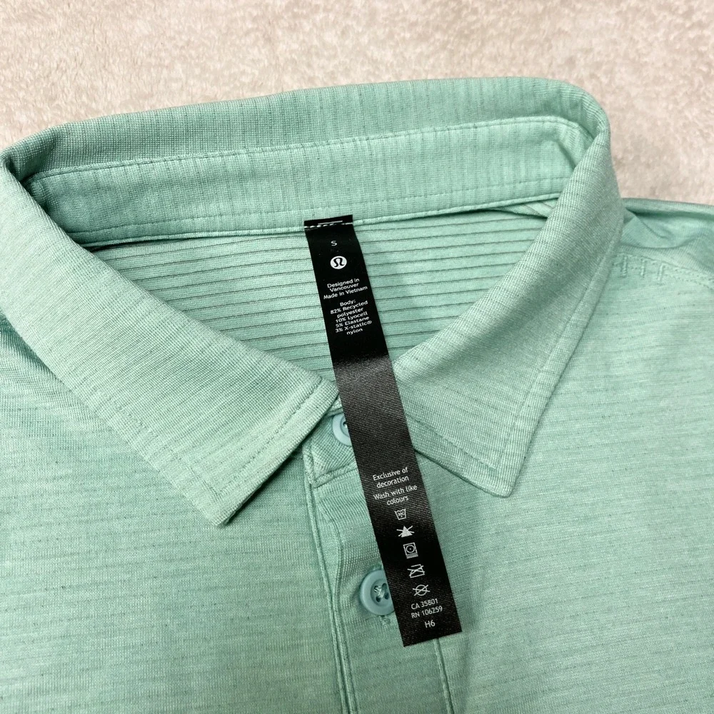 Lululemon Evolution Polo Shirt Heathered Teal Mint Green Slim Fit LM3BXNS Mens S